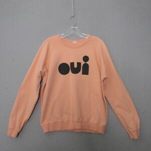 Clare V Sweatshirt Medium Oui Graphic Raglan Pullover Cotton Made in USA Comfy